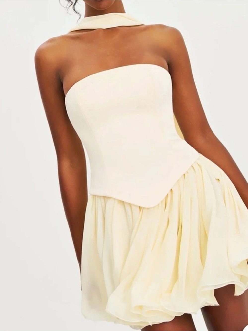 Miss Circle New York Butter Yellow Boned Curve Edge Peplum Mini Dress